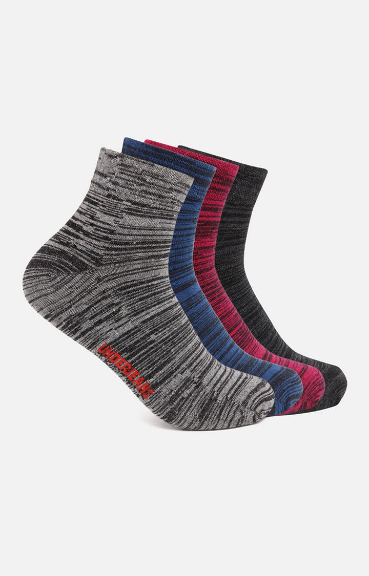 Men Premium Black Pink Grey Navy Ankle Length (Non Terry) (Pack of 4) Socks- UnderJeans by Spykar