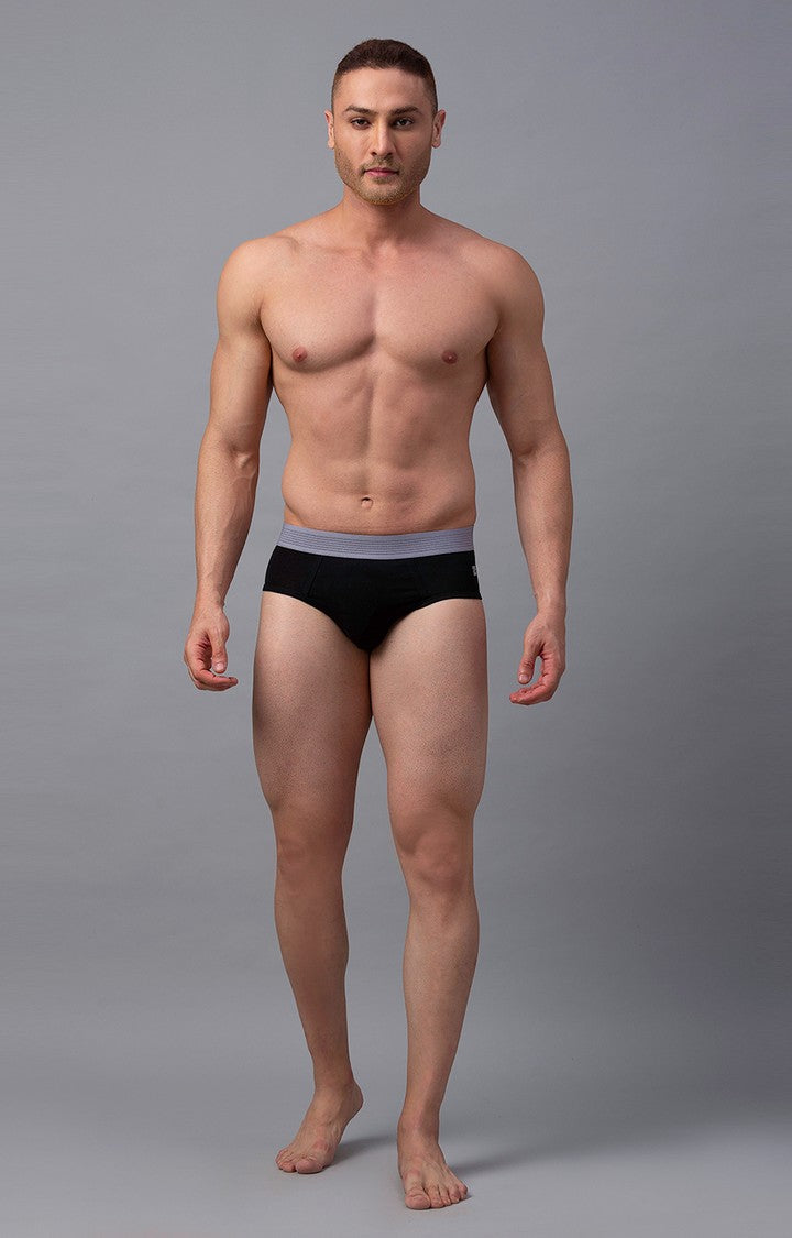 Men Premium Black-Grey Cotton Blend Brief- UnderJeans by Spykar