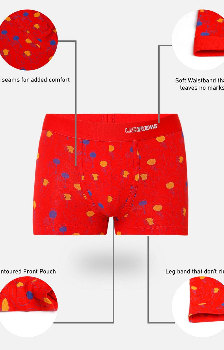 Underjeans by Spykar Men Premium Red Cotton Blend Printed Trunk