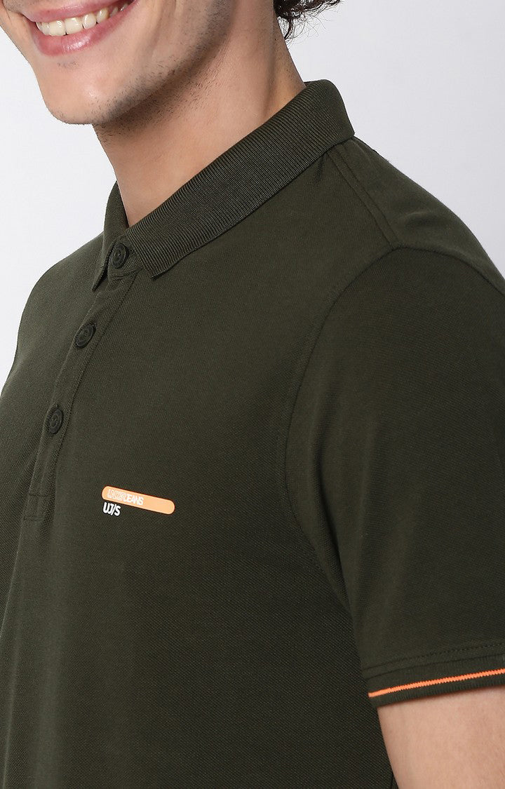 Men Premium Riffle Green Cotton Regular Fit Polo T-shirt UnderJeans by Spykar