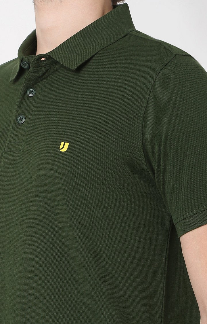 Men Premium Green Cotton Regular Fit Polo T-Shirt - UnderJeans By Spykar