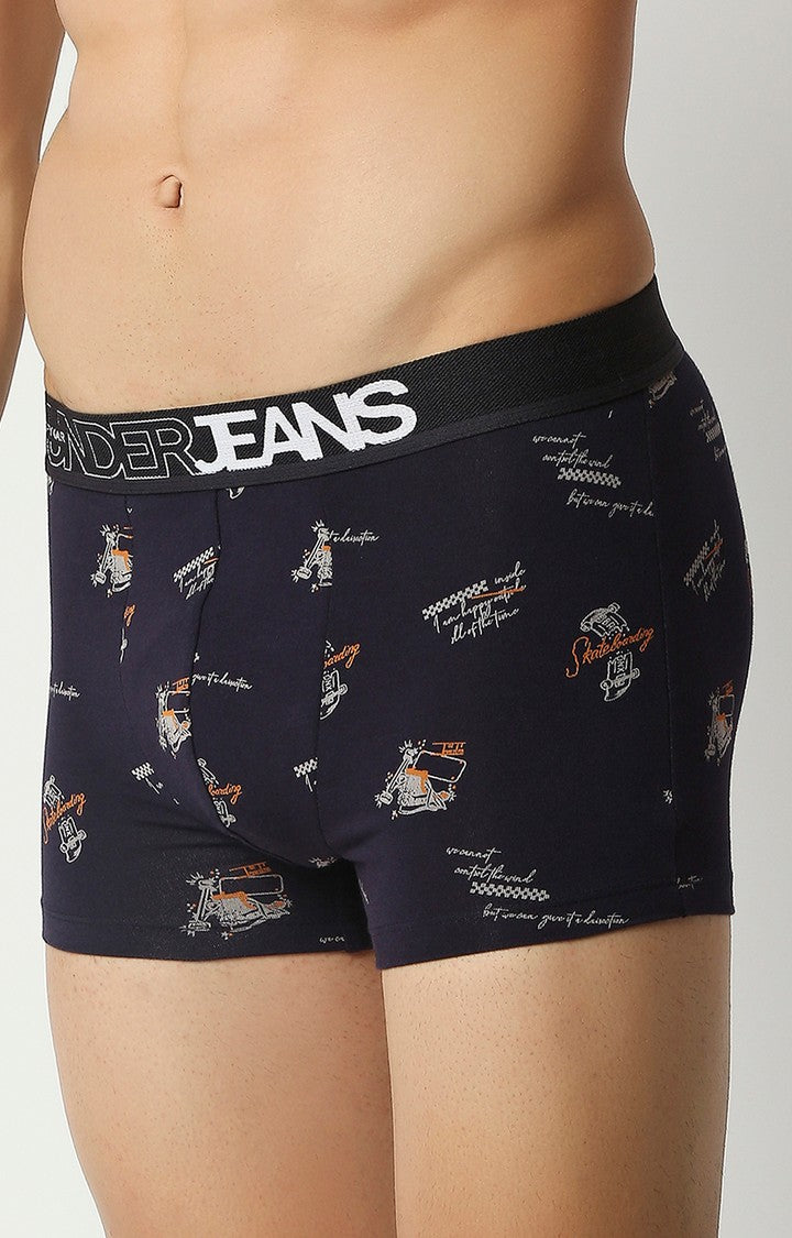 Men Premium Navy Blue Cotton Blend Regular Fit Trunk - UnderJeans by Spykar
