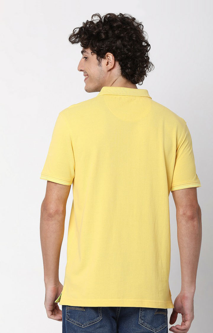 Men Premium Butter Yellow Cotton Regular Fit Polo T-shirt - UnderJeans by Spykar