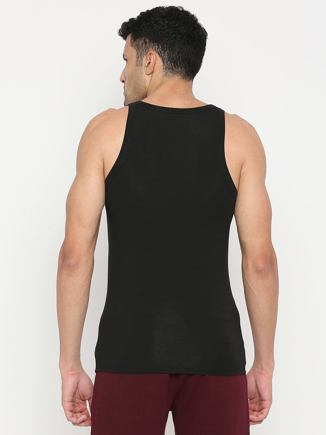 Men Premium Black Cotton Blend Vest - UnderJeans by Spykar