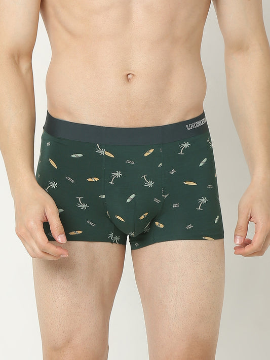 Underjeans by Spykar Men Super Premium Printed Bonded Elastic Bottle Green Trunk