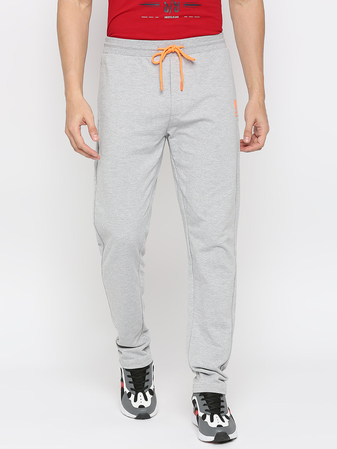 Men Premium Cotton Blend GreyMelange Trackpant- UnderJeans by Spykar