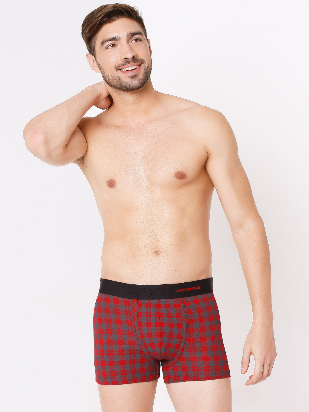 Men Premium Black Check & Maroon Check Cotton Blend Trunk (Pack of 2)- UnderJeans by Spykar