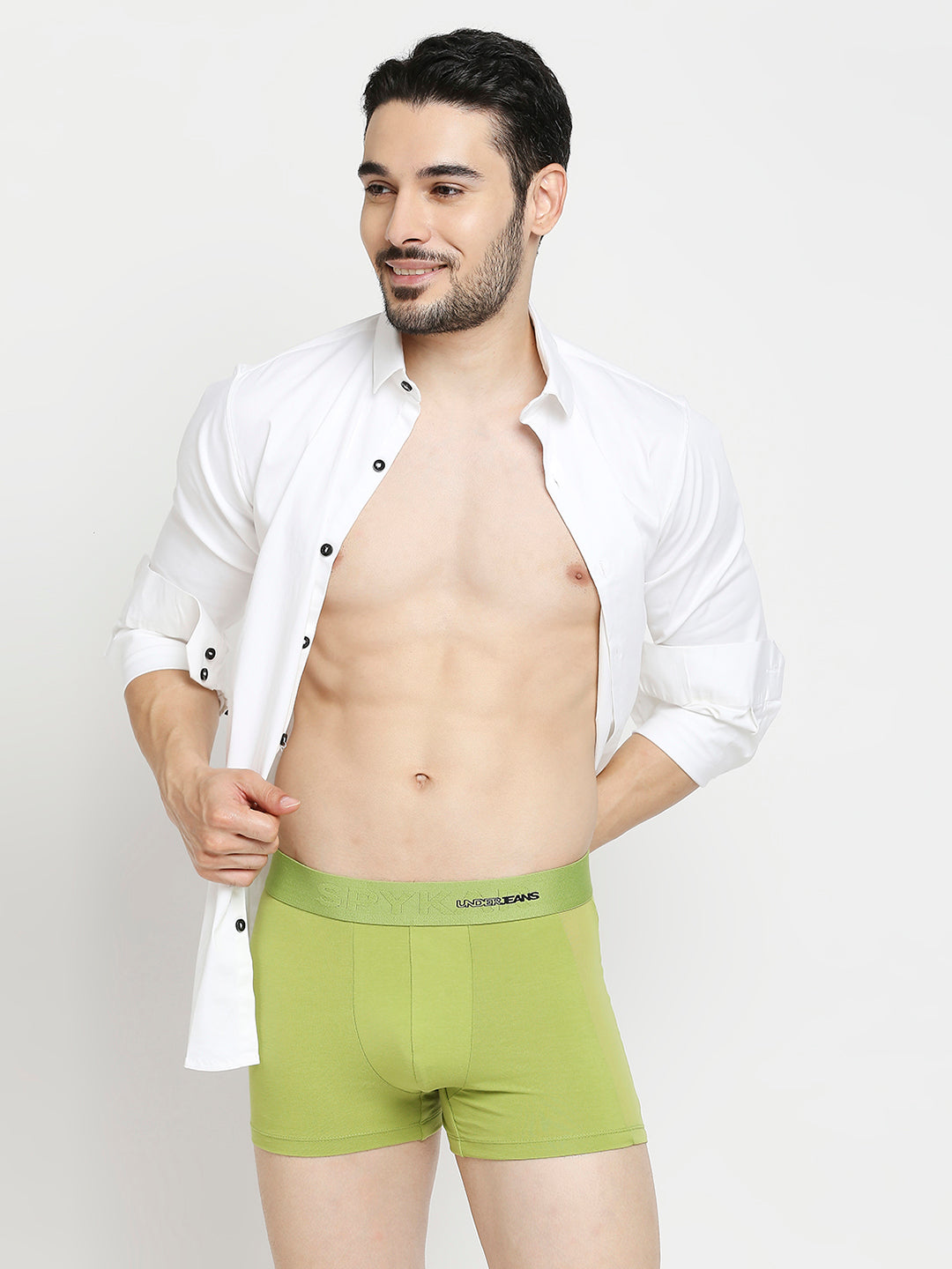 Men Premium Bright Green Cotton Blend Trunk- UnderJeans by Spykar