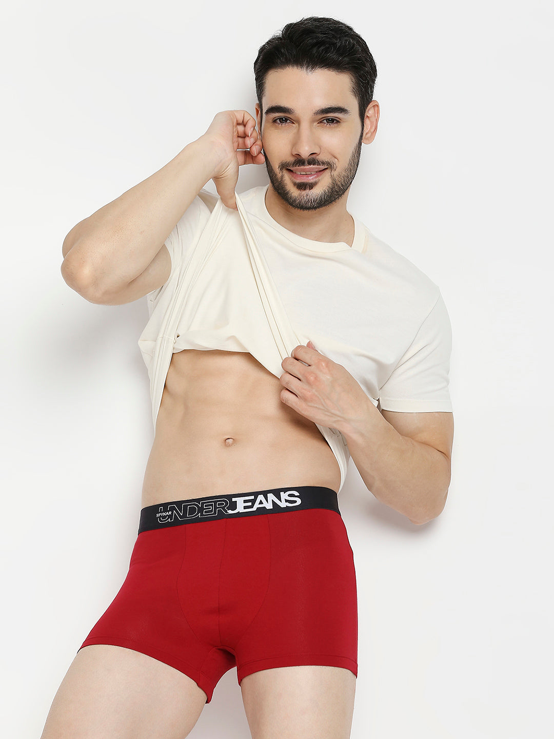Men Premium Maroon & Dark Grey Cotton Blend Trunk - Pack Of 2- UnderJeans by Spykar