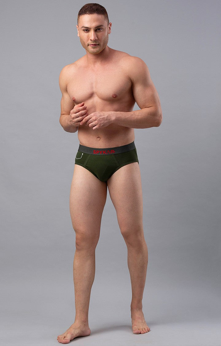 Olive Cotton Brief for Men Premium- UnderJeans by Spykar