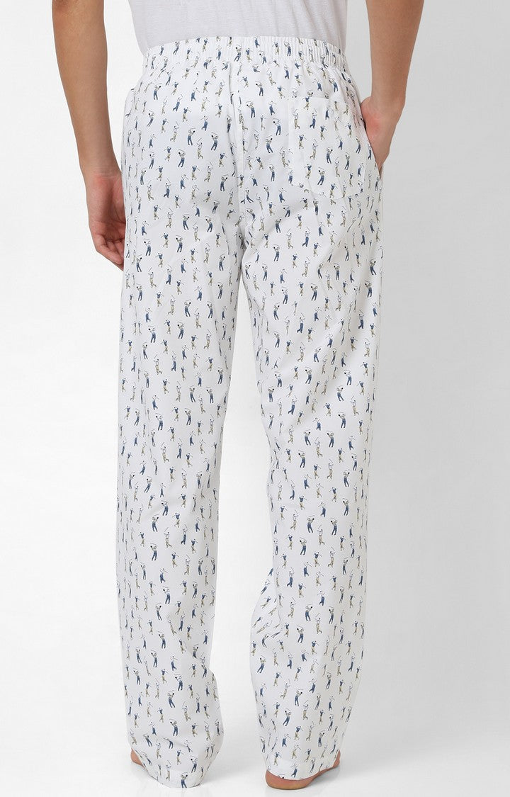 Men Premium White Cotton Printed Pyjama - UnderJeans By Spykar