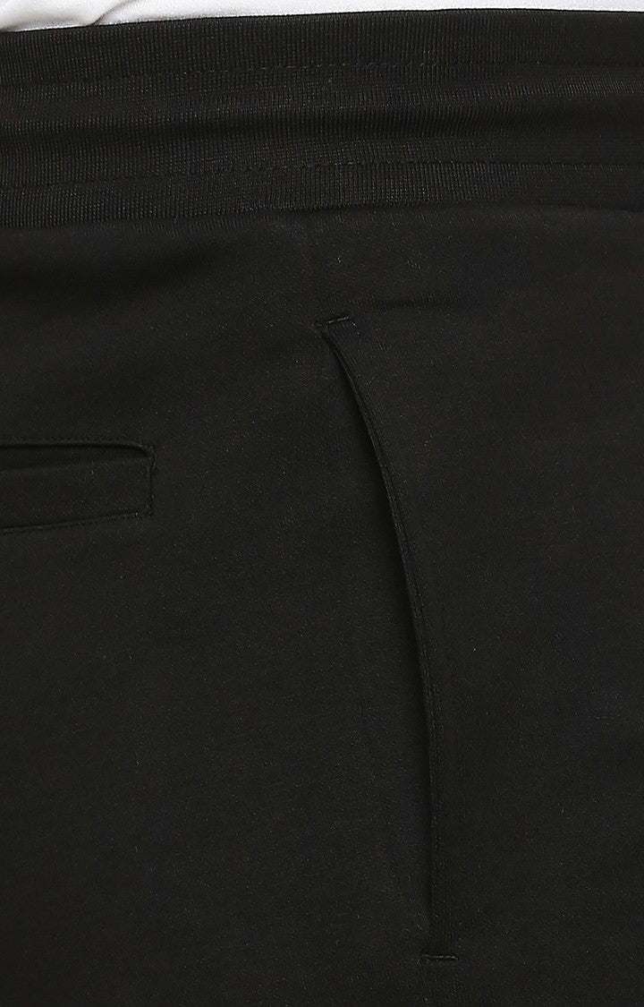 Men Premium Cotton Blend Knitted Black Trackpant - UnderJeans by Spykar