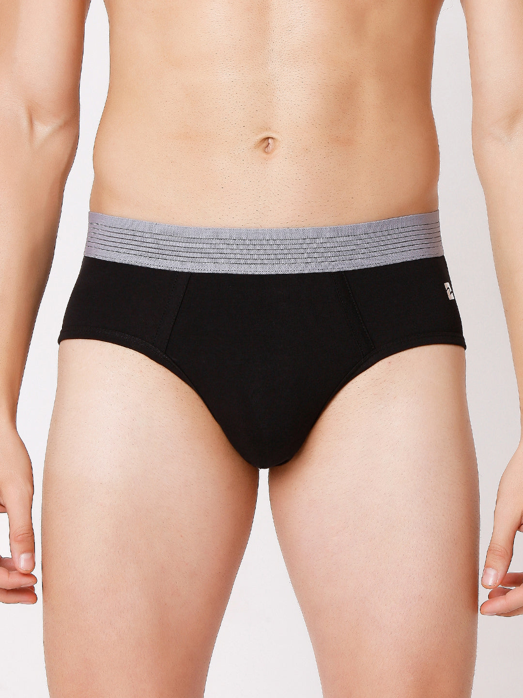 Men Premium Black-Grey & Grey-Orange Cotton Blend Brief (Pack of 2)- UnderJeans by Spykar