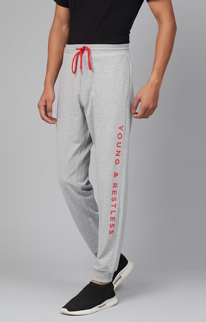 Grey Milange Cotton Blend Solid Trackpants- UnderJeans by Spykar