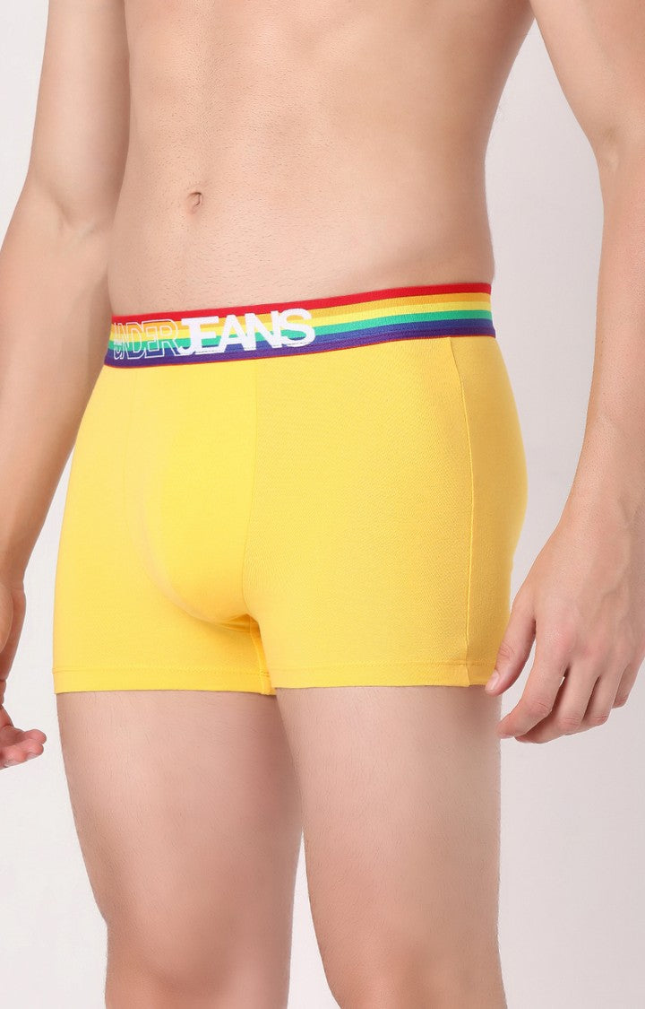 Men Premium Yellow Multi Cotton Blend Trunk- UnderJeans by Spykar