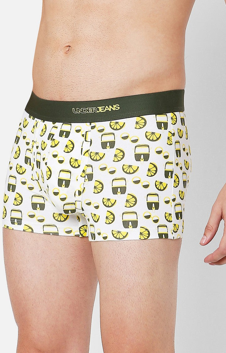Men Premium Olive Cotton Blend Printed Trunk- UnderJeans by Spykar