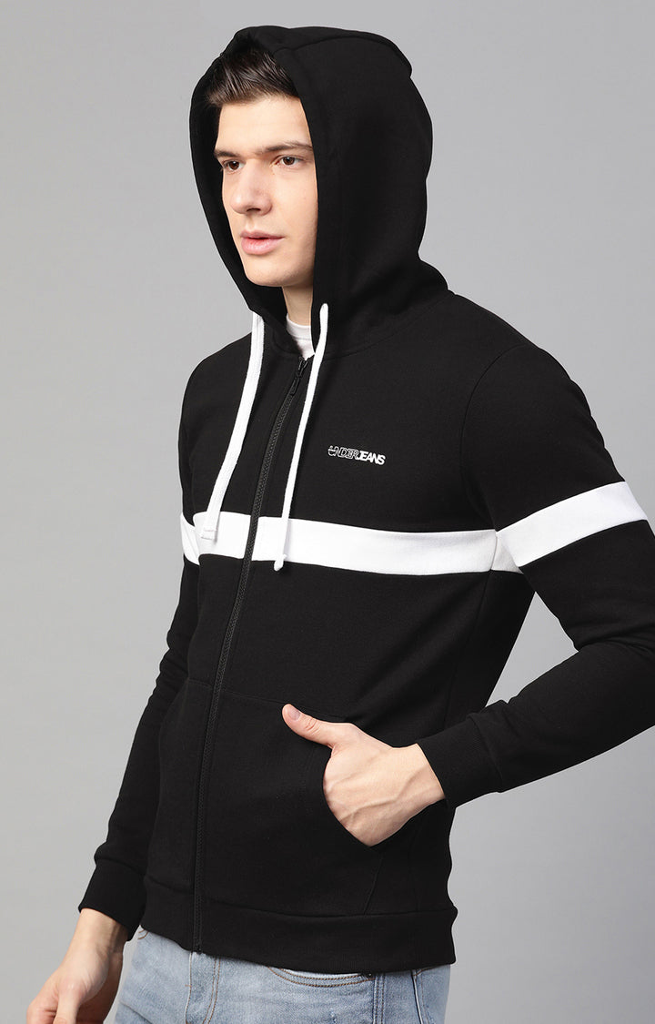 Black Cotton Solid Hooded Sweatshirts- UnderJeans by Spykar