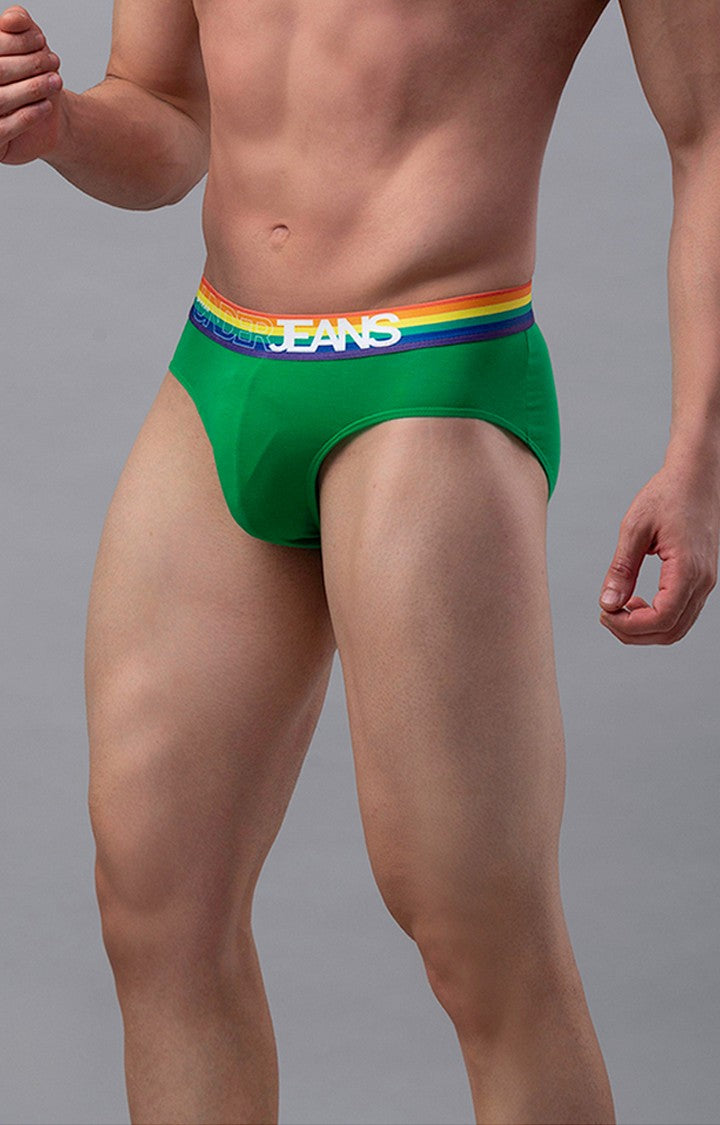 Green Cotton Brief for Men Premium - (Pack of 2)- UnderJeans by Spykar