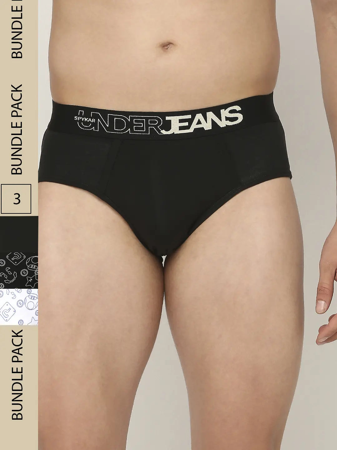 Men Premium Assorted Cotton Blend Printed Brief - Pack Of 3- Underjeans by Spykar