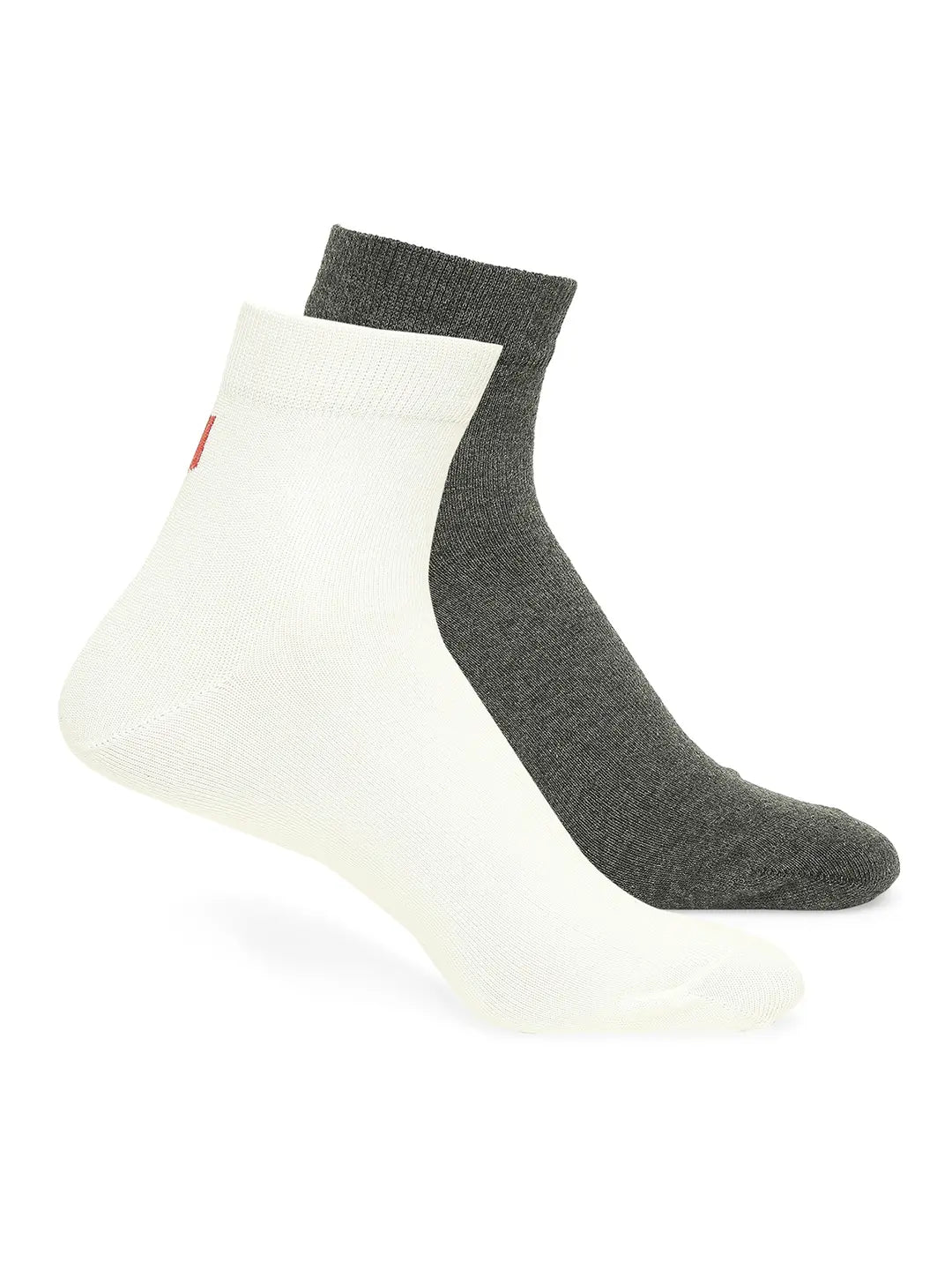 Men Premium White & Anthra Melange Ankle Length Socks - Pack Of 2- Underjeans by Spykar