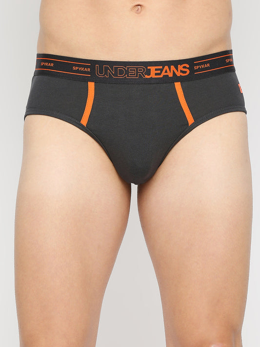 Men Premium Dark Grey Cotton Blend Brief- UnderJeans by Spykar