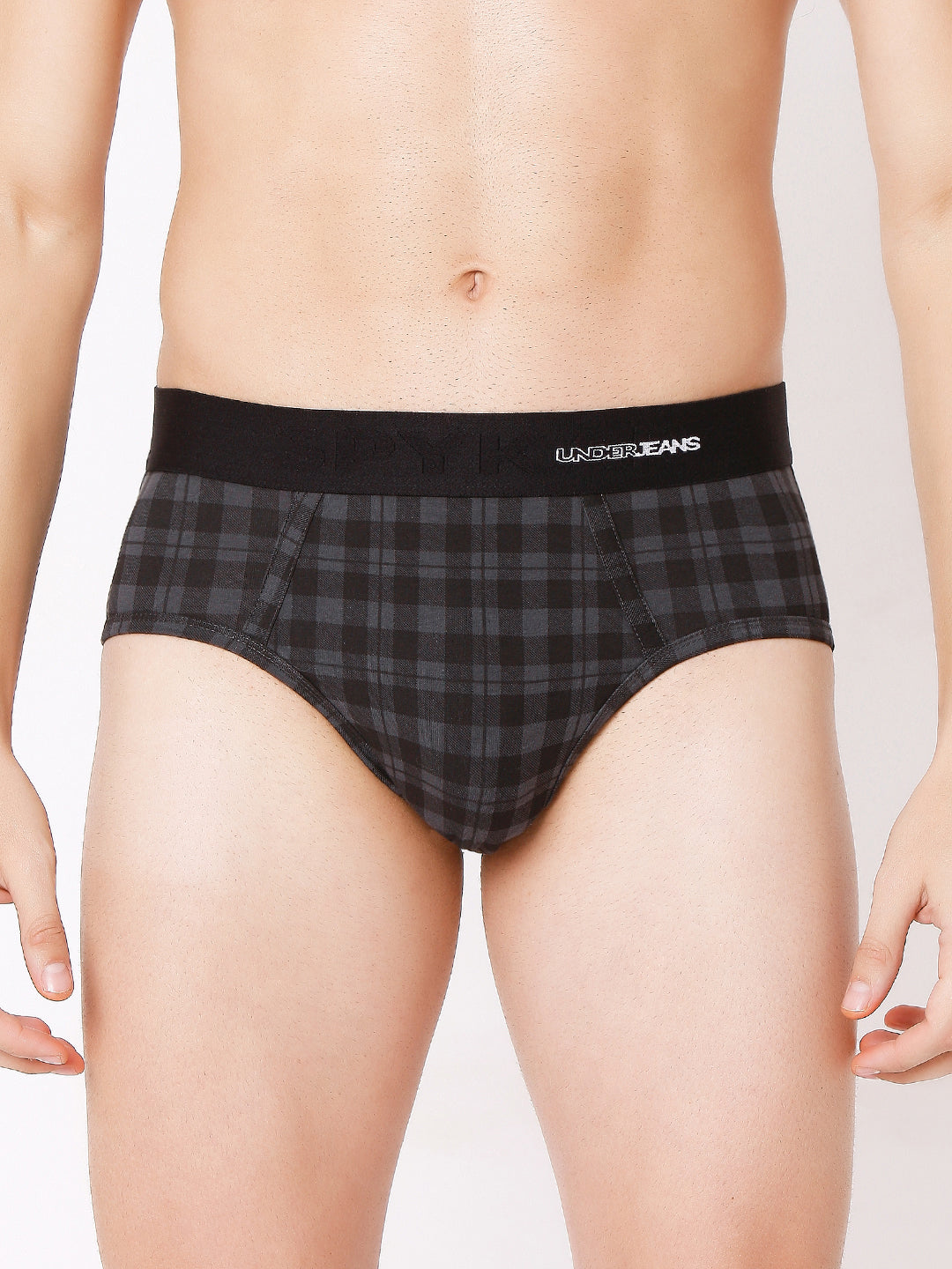 Men Premium Black Check & Maroon Check Cotton Blend Brief (Pack of 2)- UnderJeans by Spykar