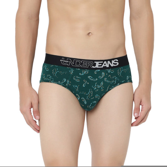UnderJeans by Spykar Men Basic Bottle Green Ultrasoft Briefs