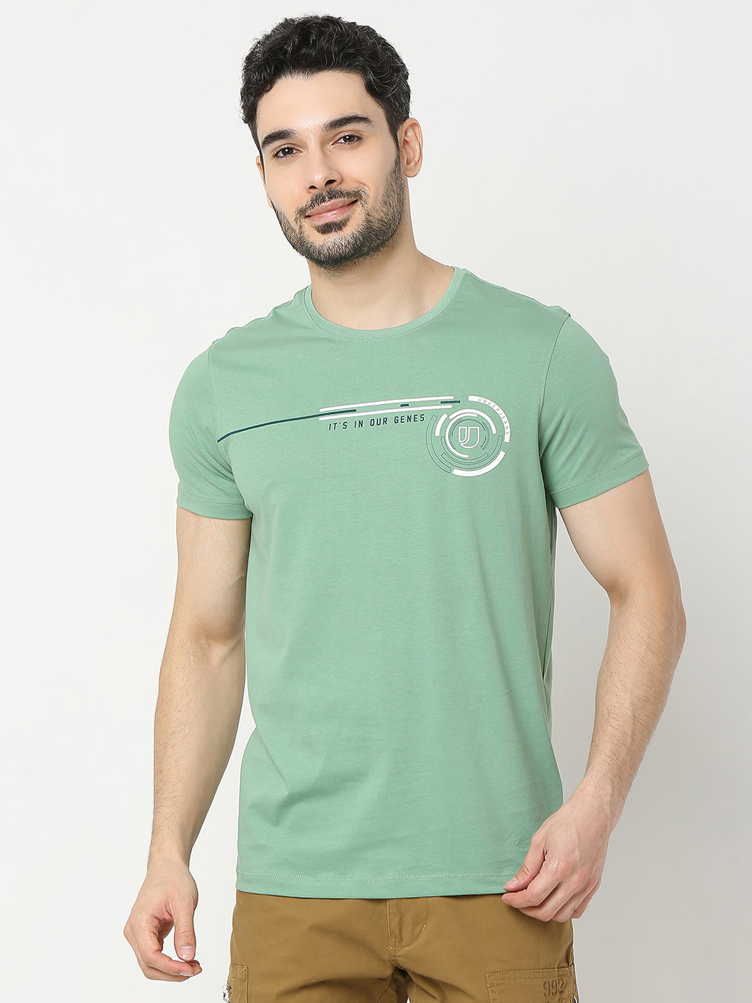 Underjeans by Spykar Men Premium Green T-shirt