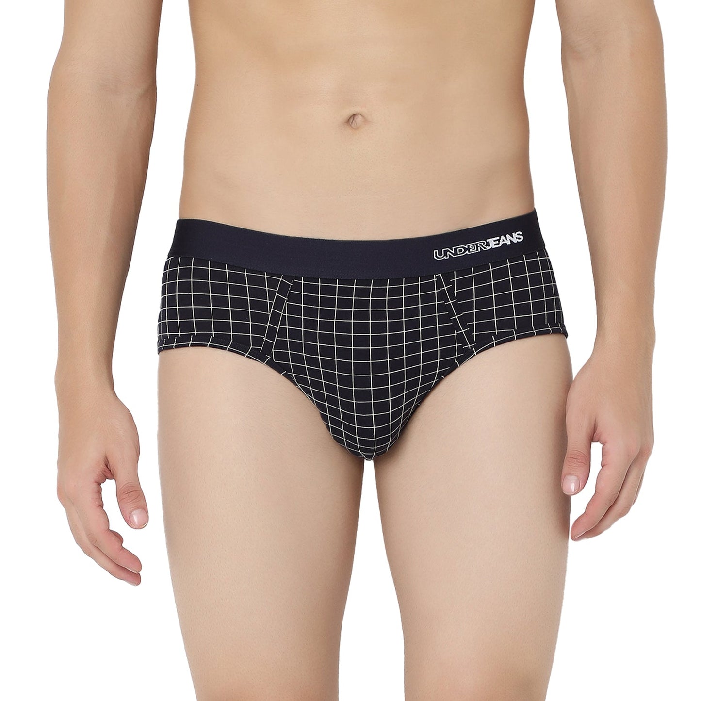 UnderJeans by Spykar Men Basic Navy Checks Ultrasoft Briefs