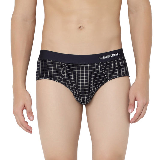 UnderJeans by Spykar Men Basic Navy Checks Ultrasoft Briefs