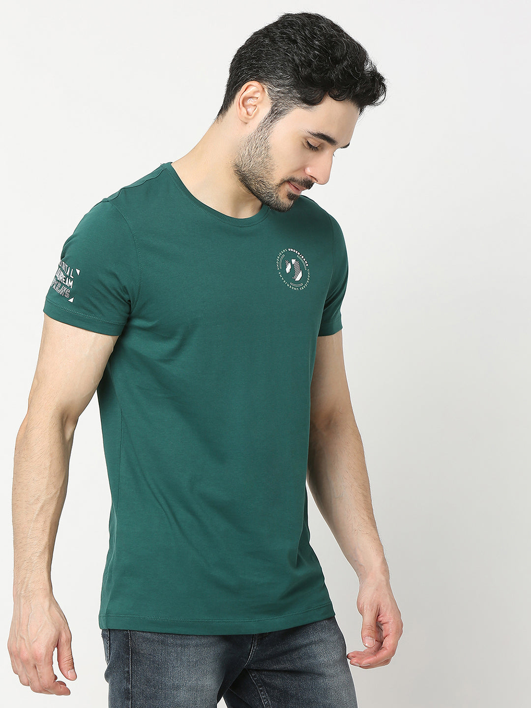 Underjeans by Spykar Men Premium Bottle Green T-shirt