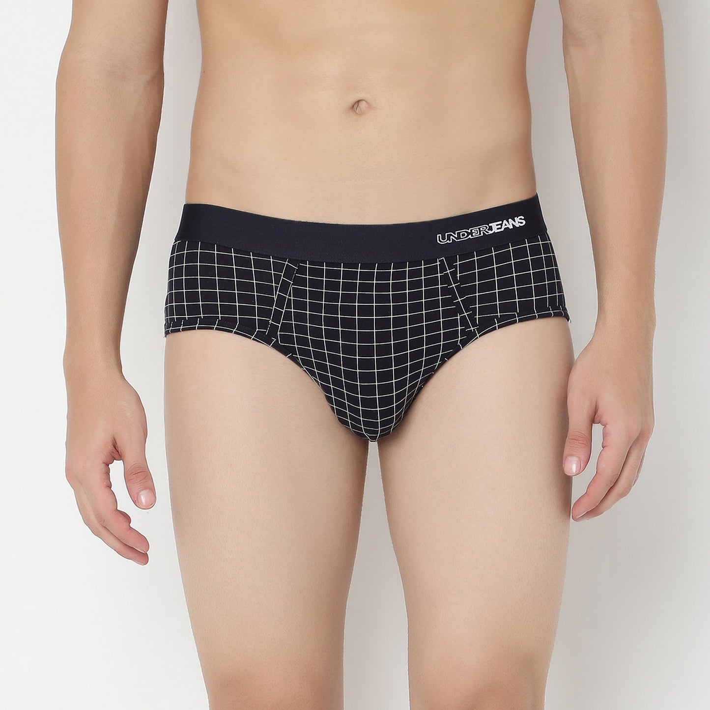 UnderJeans by Spykar Men Basic Navy Checks Ultrasoft Briefs