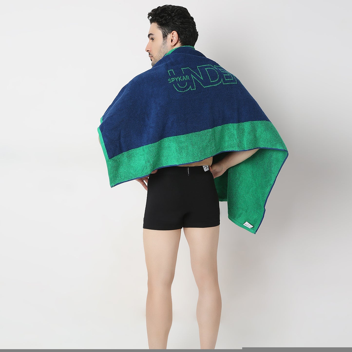 Underjeans By Spykar Green & Blue Bath Towel