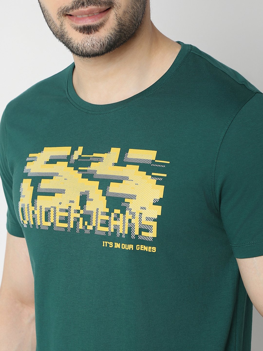 Underjeans By Spykar Men Premium Bottle Green T-Shirt