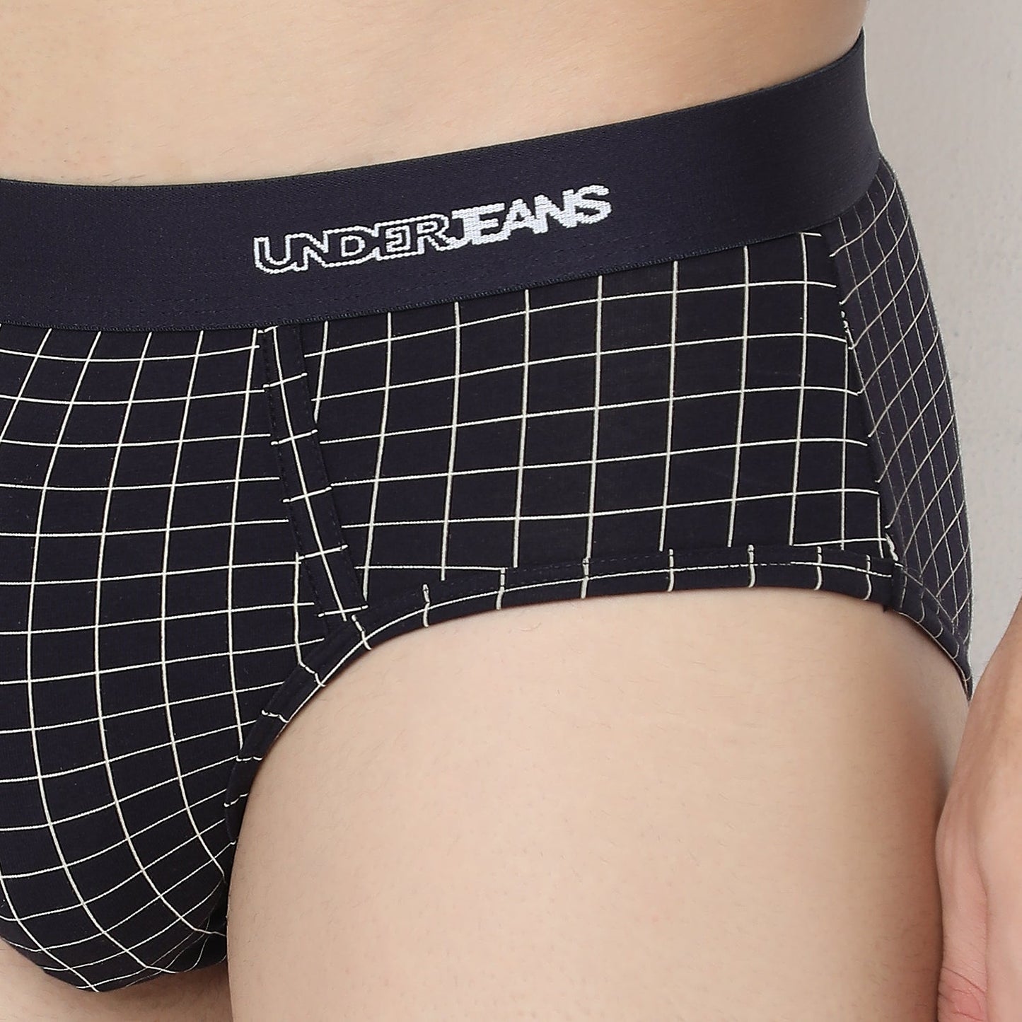 UnderJeans by Spykar Men Basic Navy Checks Ultrasoft Briefs
