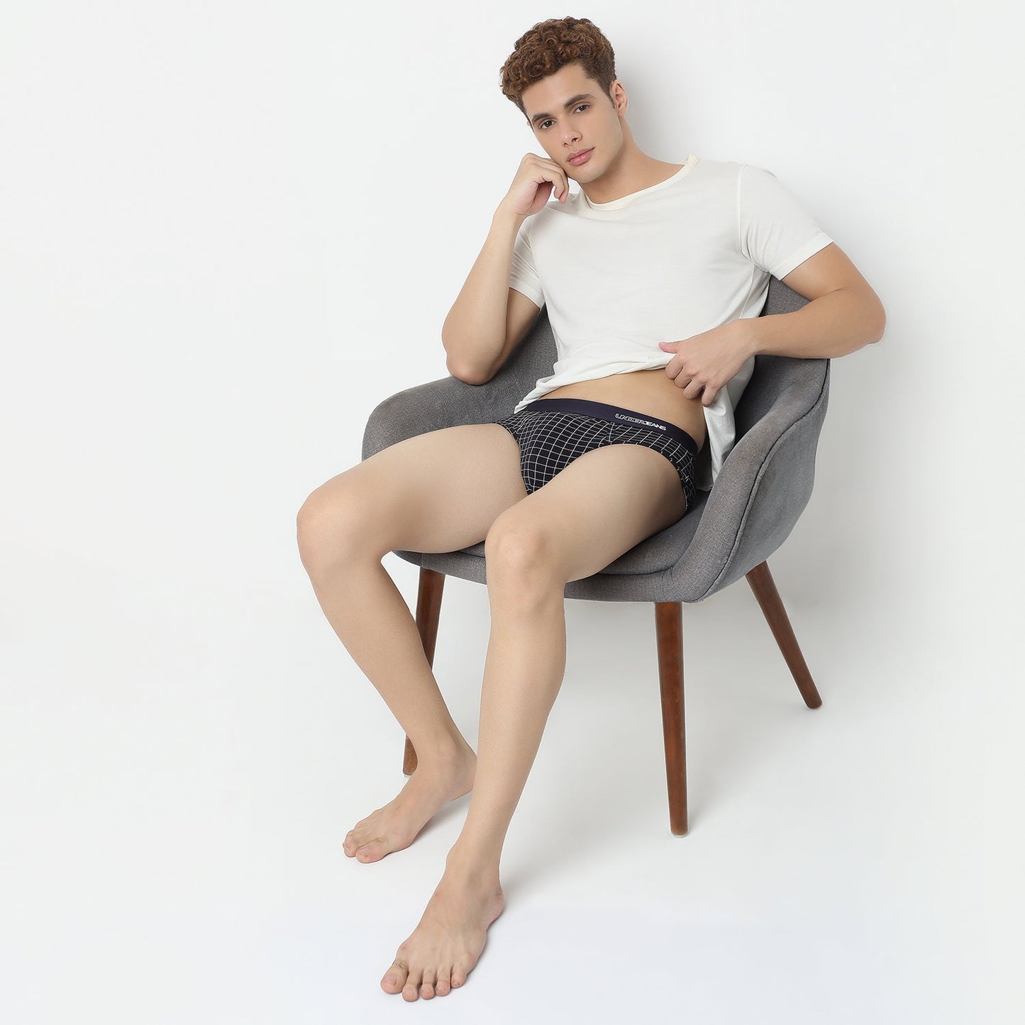 UnderJeans by Spykar Men Basic Navy Checks Ultrasoft Briefs