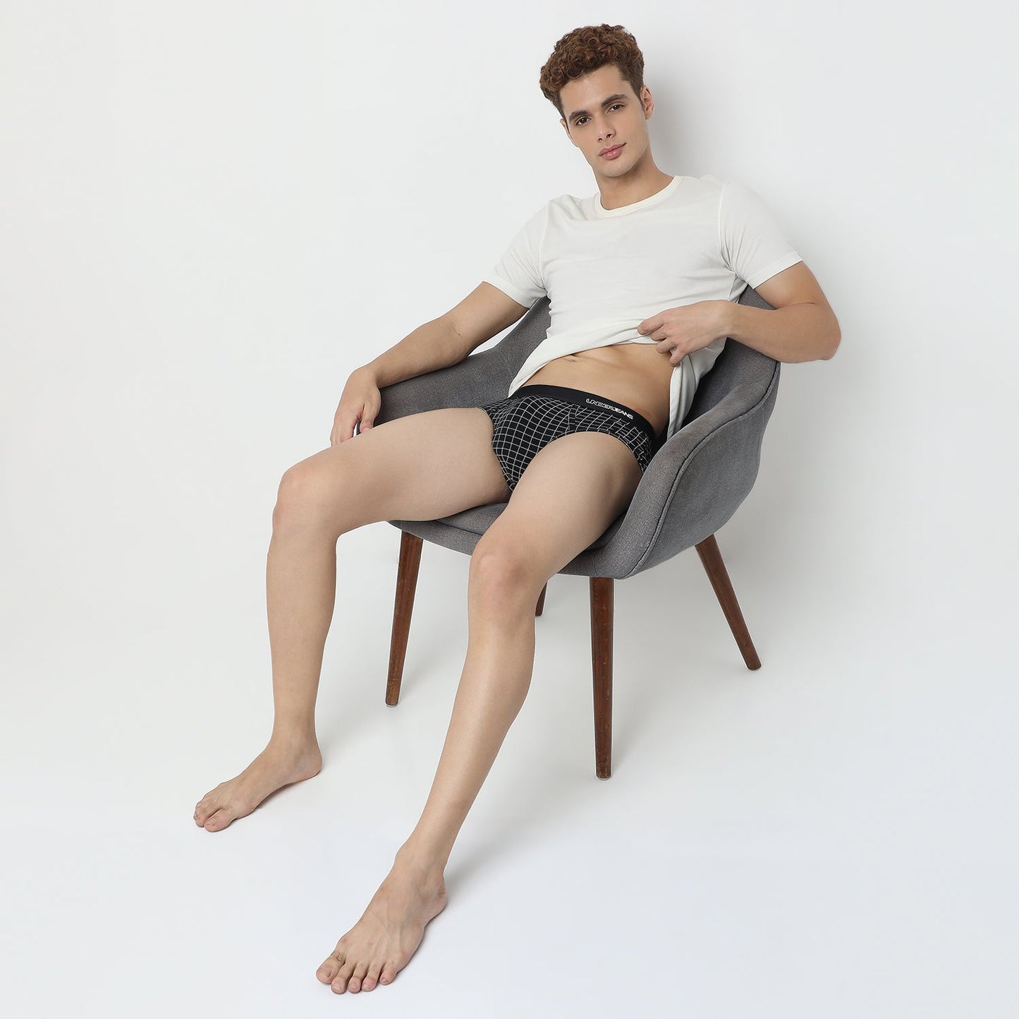 UnderJeans by Spykar Men Basic Dark Grey Checks Ultrasoft Briefs