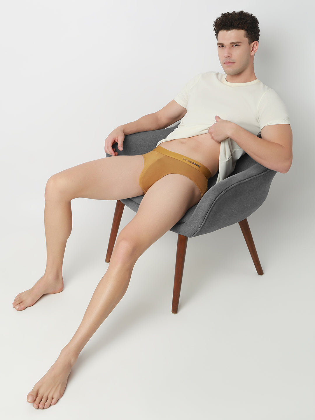 UnderJeans by Spykar Men Basic Khaki Mid-Rise Solid Ultrasoft Briefs