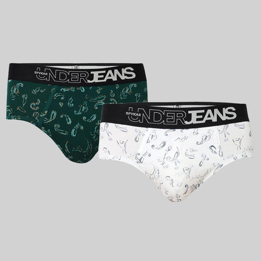 Underjeans Pack Of 2 Cotton Blend Print Mid-Rise Briefs