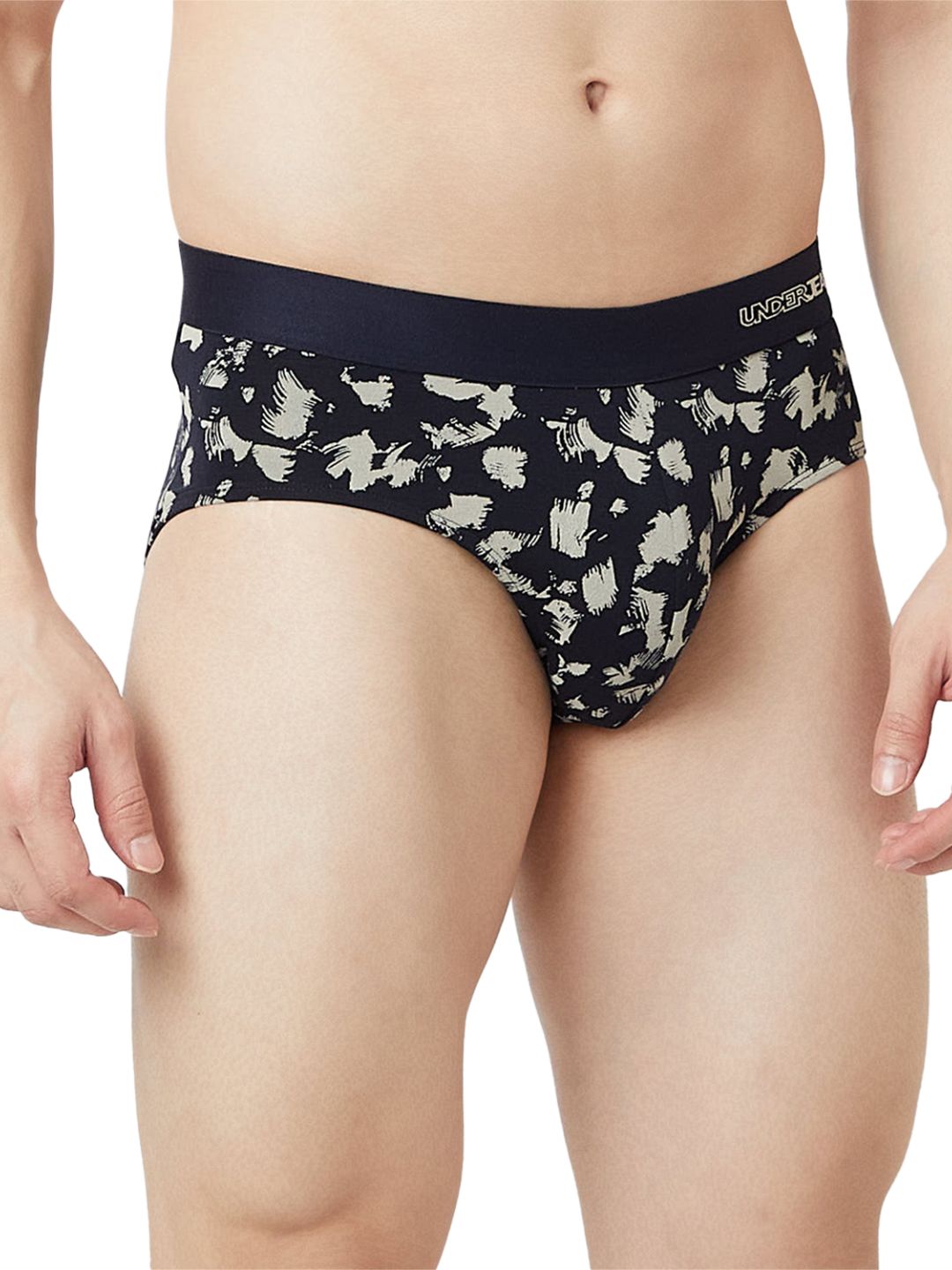 UnderJeans by Spykar Men Basic Navy ECRU Mid-Rise Printed Ultrasoft Briefs