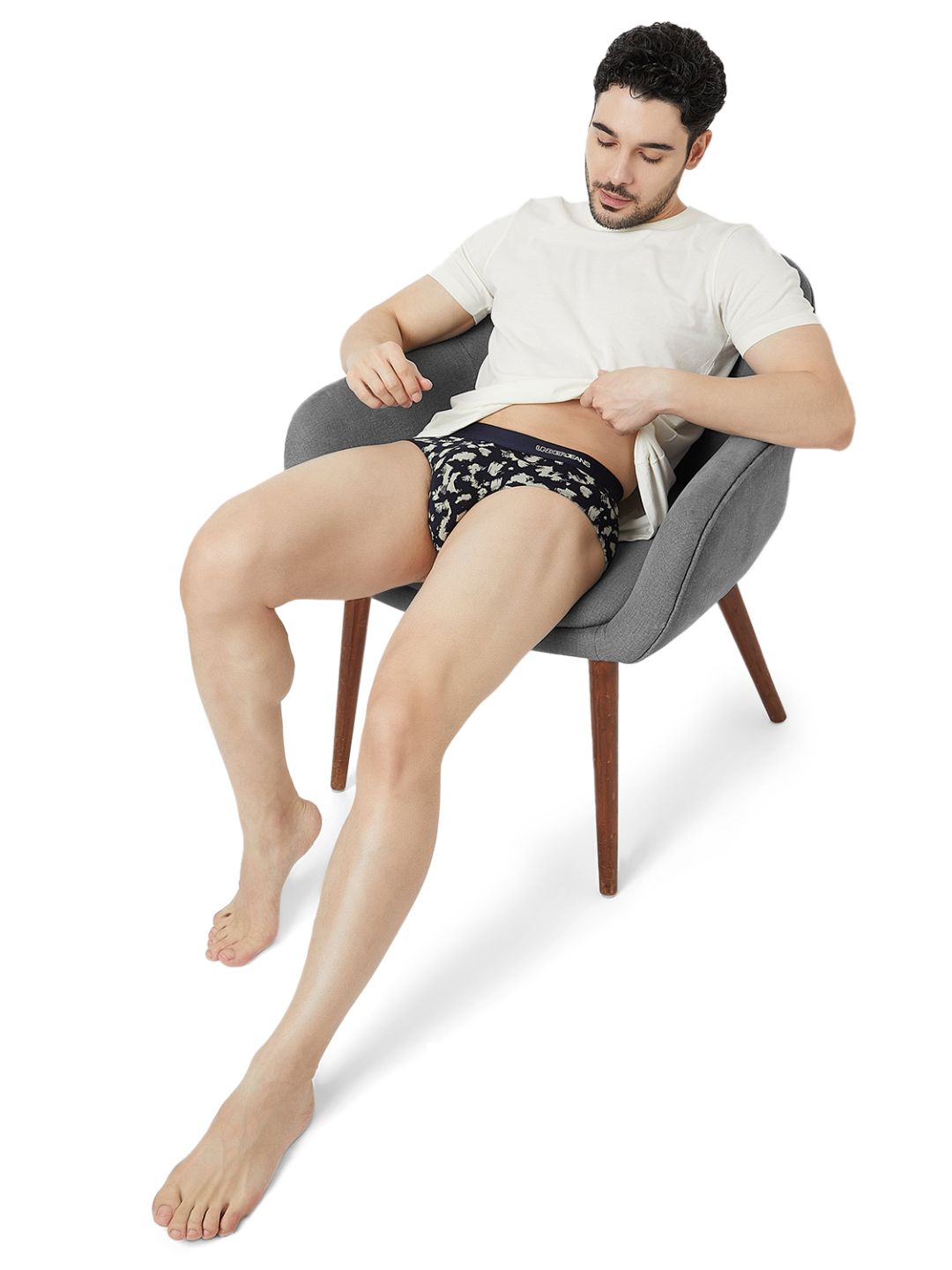 UnderJeans by Spykar Men Basic Navy ECRU Mid-Rise Printed Ultrasoft Briefs