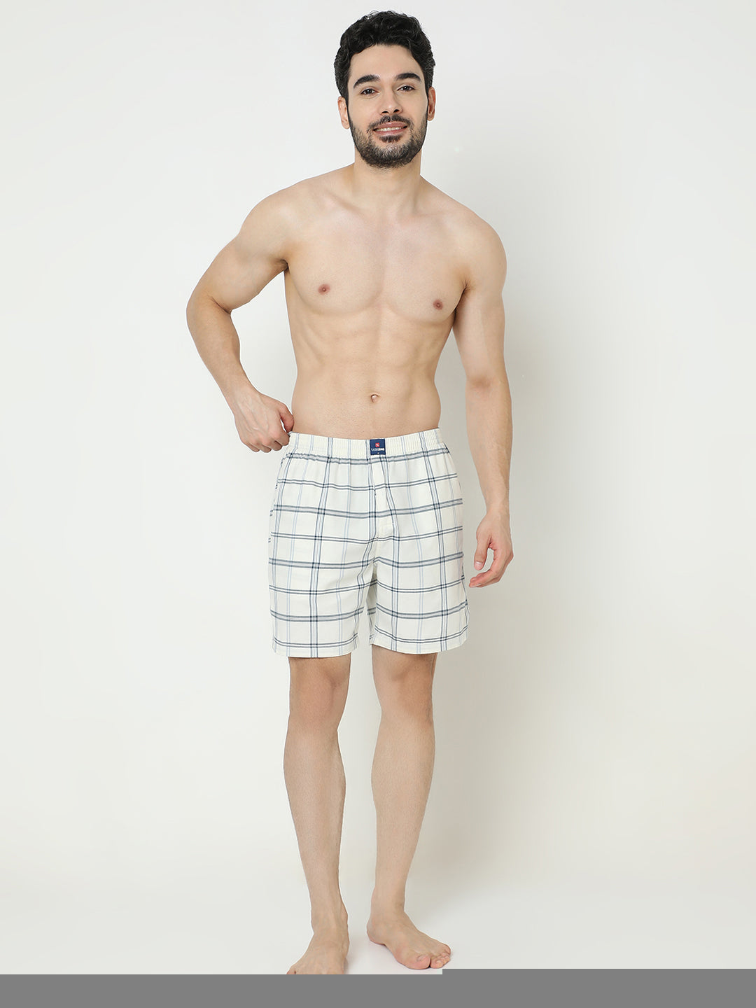 Underjeans by Spykar Men Premium Cotton Off White Checks Boxers