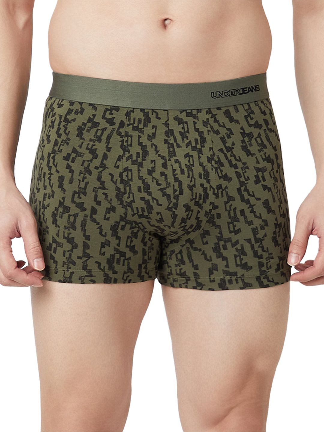 UnderJeans by Spykar Men Printed Olive Black Trunk