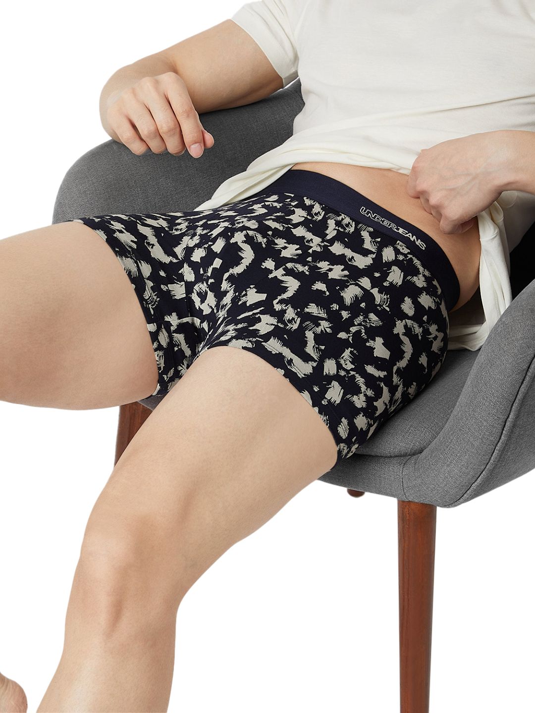 UnderJeans by Spykar Men Printed Navy Ecru Trunk
