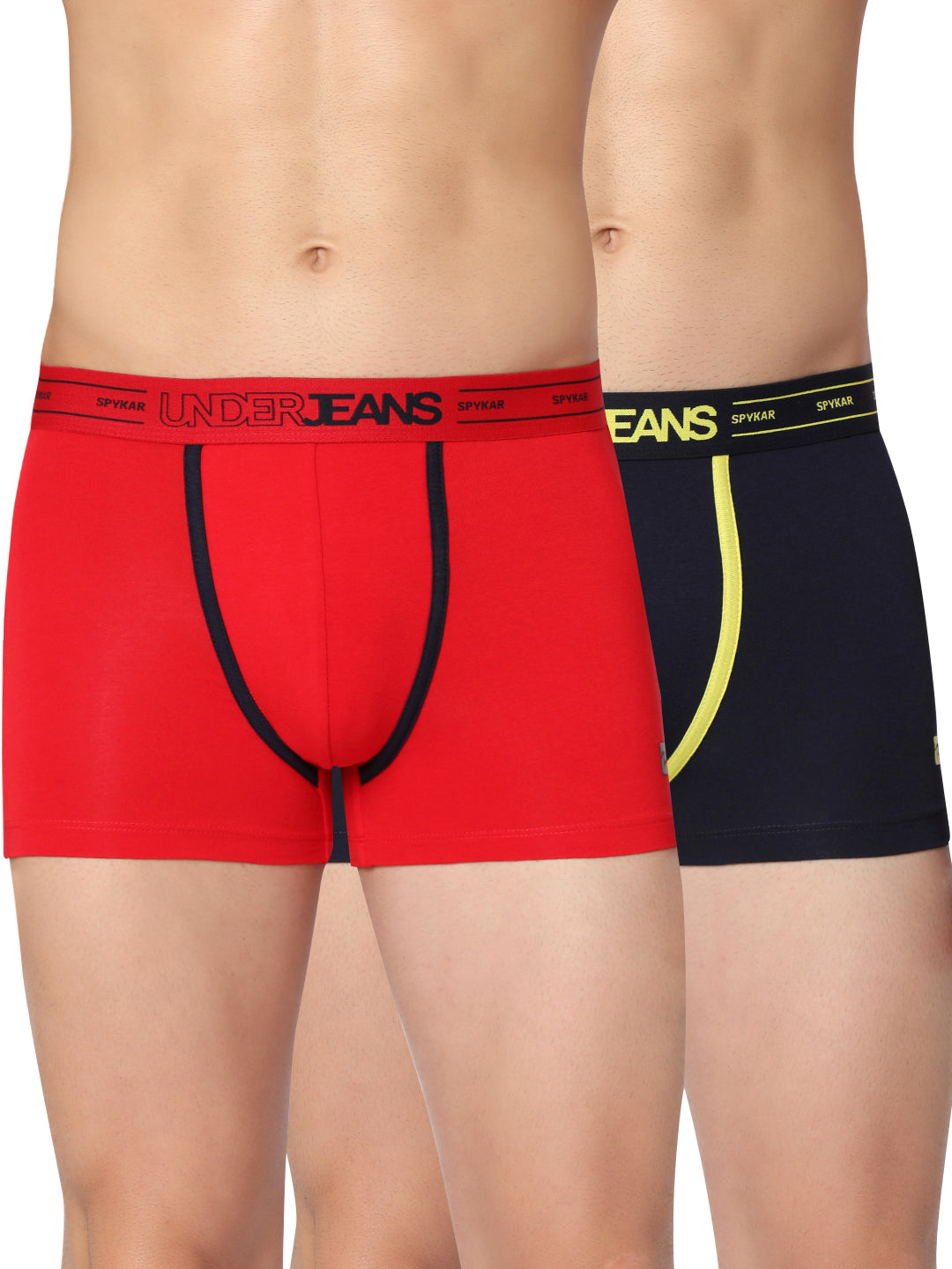 Men Premium Navy & Red Cotton Blend Trunk (Pack of 2)- UnderJeans by Spykar