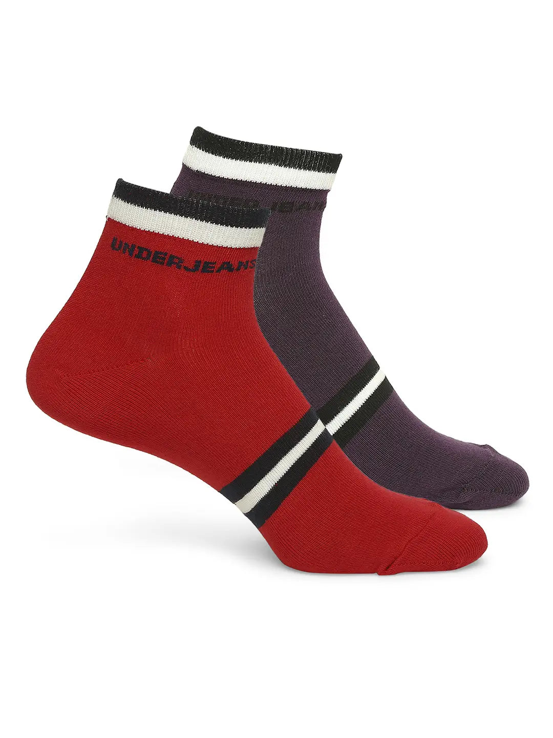 Men Premium Purple & Red Ankle Length Socks - Pack Of 2- Underjeans by Spykar