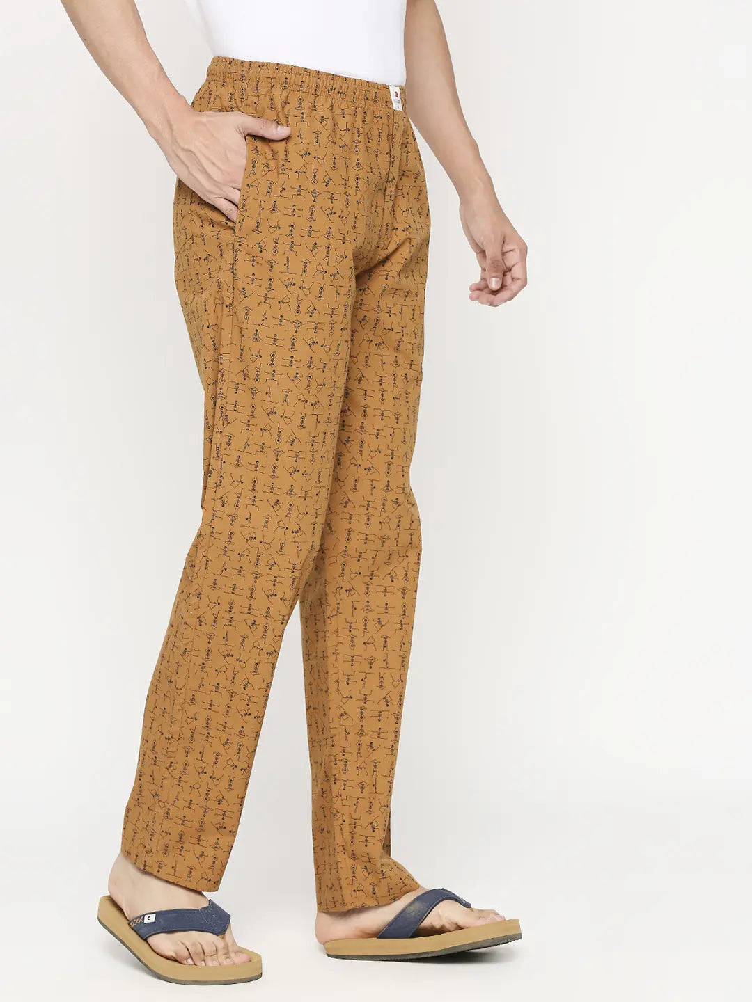 Men Premium Dark Khaki Cotton Regular Fit Pyjama - UnderJeans by Spykar