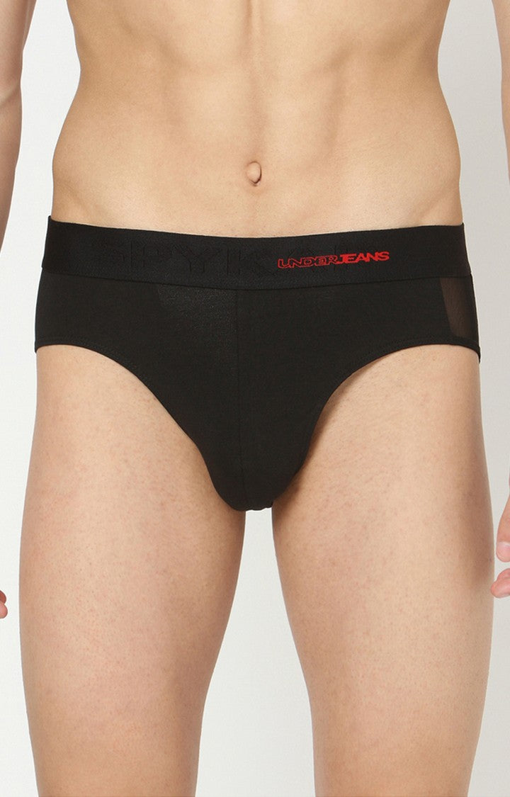 Black Cotton Brief for Men Premium (Pack of 2)- UnderJeans by Spykar