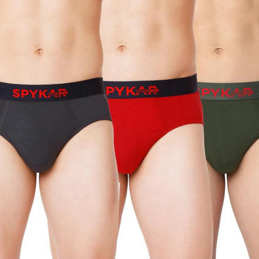 Men Premium Grey Maroon & Olive Cotton Blend Brief (Pack of 3)- UnderJeans by Spykar