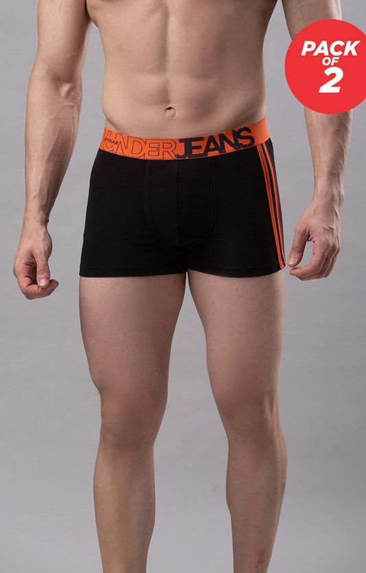 Men Premium Cotton Blend Black-Orange Trunk - (Pack of 2)- UnderJeans by Spykar